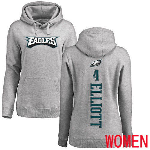 Women Philadelphia Eagles #4 Jake Elliott Ash Backer NFL Pullover Hoodie Sweatshirts->nfl t-shirts->Sports Accessory